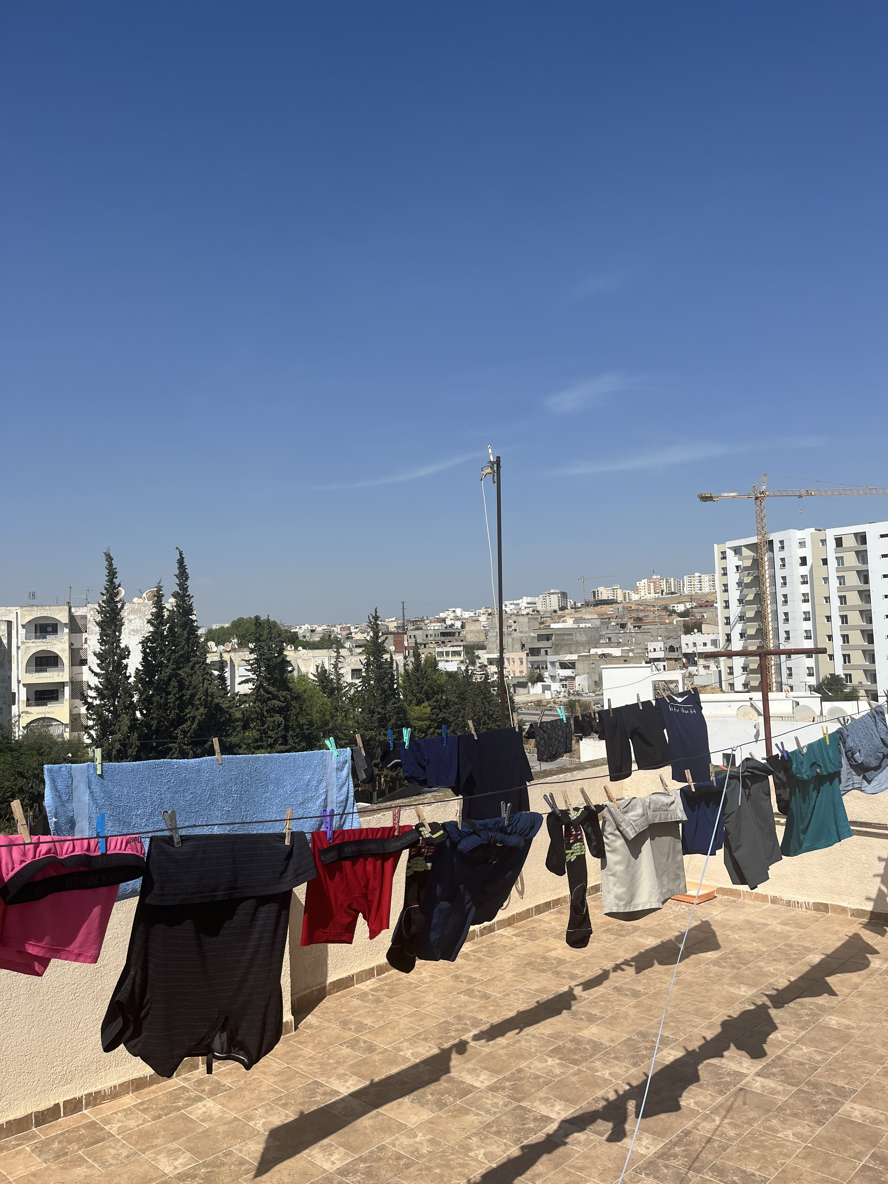 my laundry handing to dry on the rooftop